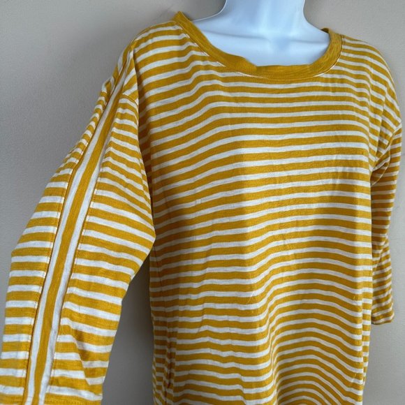 Talbots Small Womens Top Yellow White 3/4 Sleeve Striped Cotton Round Neck - Picture 2 of 12